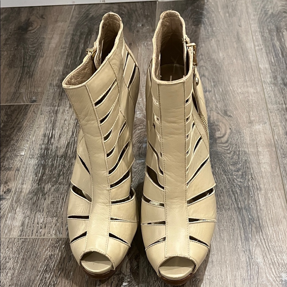 Stuart Weitzman Cream Peep-Toe Heeled Boots